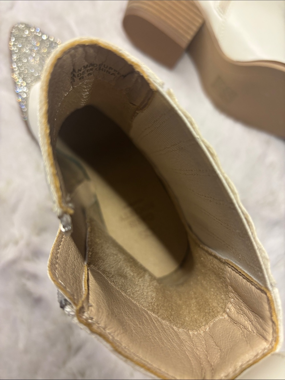 Cream Ankle Booties with Silver Crystal Toe - Picture 6 of 8